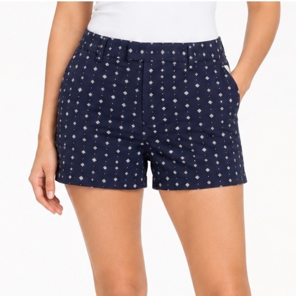 Gap City Short‎ Navy Blue Geometric Print Mid Rise Stretch Shorts Size 10 NWT